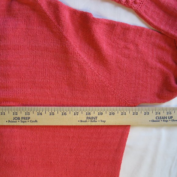 Handknit Cardigan Raised Popcorn Design Trim Bright Rose Womens Button Up L / XL - Picture 10 of 15